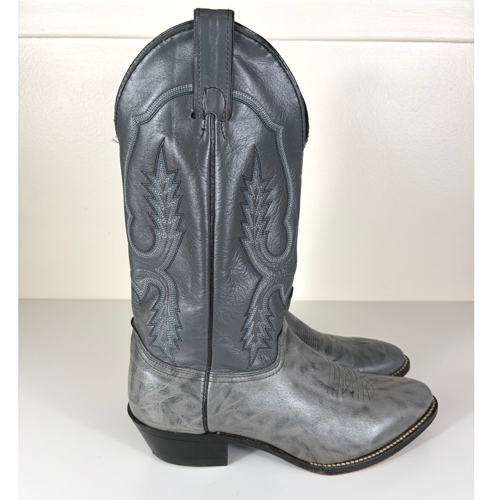 Vintage Abilene Cowboy Boot 6725 Gray Leather Embroidered Size 8.5 Boho